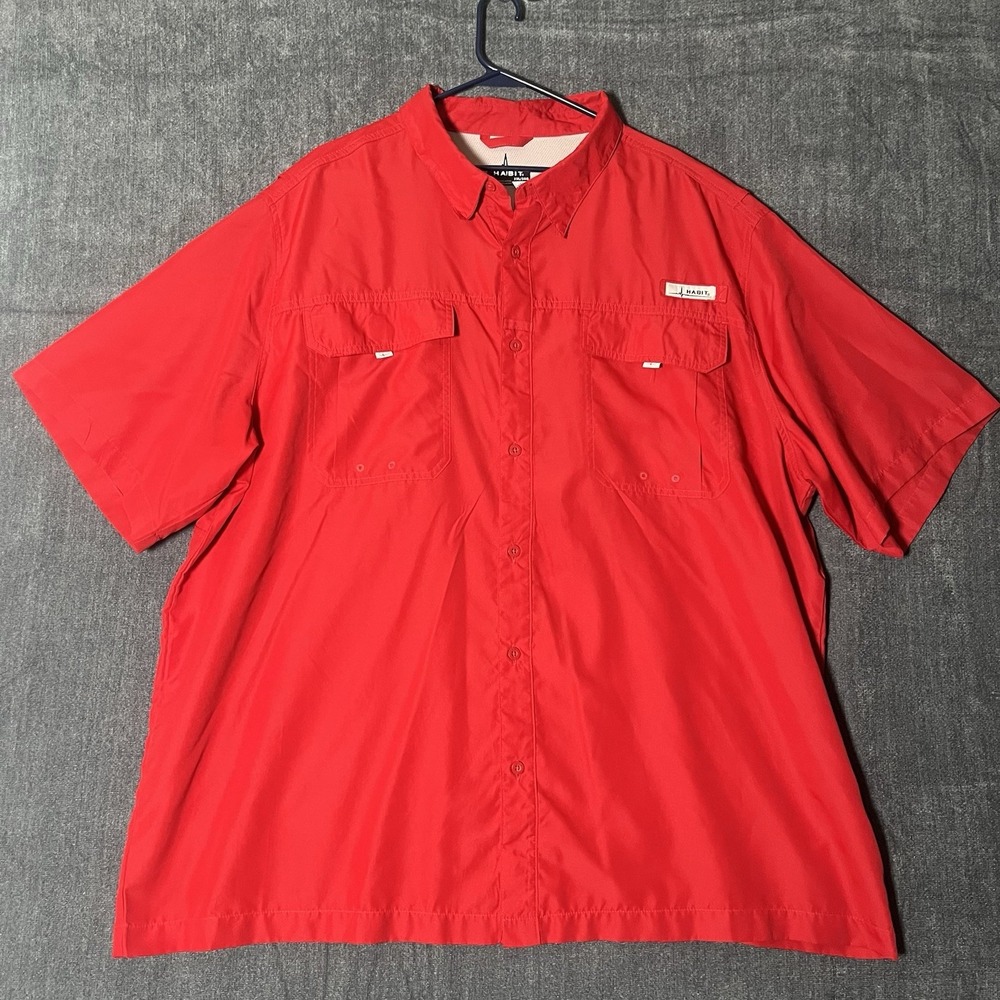 Habit Fishing Shirt Mens 3XL Red Vented Short Sleeve Button Up Casual UPF